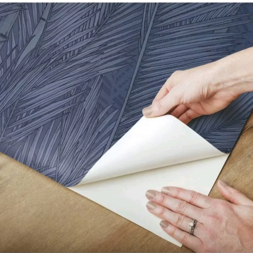 RoomMates Swaying Fronds Peel and Stick Wallpaper Navy: Removable Vinyl